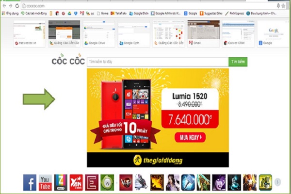 Quảng cáo icon trên trang chủ trình duyệt